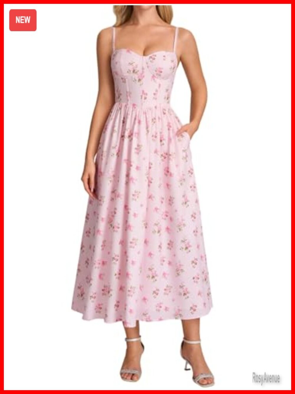 Floral Corset Midi Dress Sweetheart A-Line Summer Party